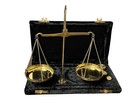 Antique Brass Polished Balance Scale With Velvet Box With Weights Jewelry 100g