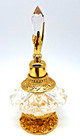 Vintage Ormolu Art Deco Crystal Perfume Bottle Gold Tone Gilded Vanity Bottle