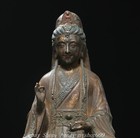 8  Old Tibet Bronze Gilt Painting Kwan-yin Guanyin Quanyin Buddha Lotus Statue