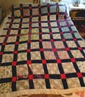 Antique Feedsack Cotton Hand-sewn Red Blue Block Quilt 76  X 60  Over Old Quilt 