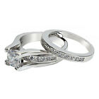 Women s Princess Cut Cz Stainless Steel Engagement Ring Match Wedding Band Set