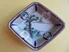 Early Pair Of Japanese Kutani Diamond Shaped Dishes  With Figures --- Edo Period
