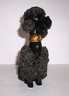 Vtg 1950s Large Black Spaghetti Poodle Blue Rhinestone Eyes Gold Collar Sitting