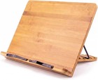 Bamboo Cookbook Stand Medium  Adjustable Book Holder Tray And Page Paper Clips -