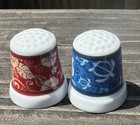 2 Hawaii Souvenir Ceramic Porcelain Sewing Thimbles Hibiscus Flower   Turtle