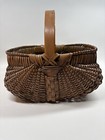 Early Primitive Antique Buttocks Basket Willow Splint Wood Gathering Egg Basket