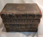 Antique French Stacked Leather Books Tantalus Hidden Bar Decanter   Glasses