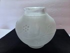 Vintage Mcm Frosted White Floral Vine   Clear Glass Ceiling Globe Shade Round
