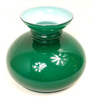 Vtg 7  Fitter Emerald Green Over White Opal Cased Glass Student Oil Lamp Shade