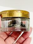 Vintage Vanity Footed Art Deco Ribbed Glass Powder Jar Floral Metal Top Contents