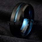     thin Blue Line Black Tungsten Carbide Band Ring Men Wedding Engagement Jewelry