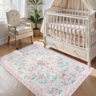  3x5 Nursery Rug  Boho Pink Floral Area Rugs Machine Washable  Soft Ultra-thin 