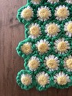 Vintage Crochet Daisy Puff Stitch Afghan Throw Blanket Green Yellow White 46x30