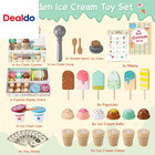 Wooden Ice Cream Toys For Kids Pretend Play Kitchen Food Toys With Scoop   Menu 