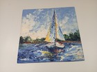 Original Landscape Art Oil Painting Sailboat Seascape  Signed  Artist  Impasto
