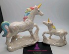 Vtg Iridescent Ceramic Unicorn Mother   Baby Figurine Rainbow  Pearl Glaze Set
