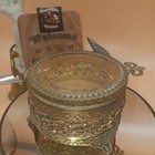 Vintage Gold Ormolu Beveled Glass Jewelry Casket Round Filigree Trinket Box 3 