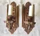 Antique Art Deco Wall Mount Sconces Pair S a Brass Lamp Light Fixtures 1920s