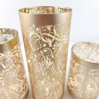 Set Of 3 Illuminated Scroll Glass Hurricanes In Gold By Valerie