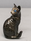 Retired Hagen Renaker Black Gray Cat Lying Looking Back