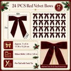 24pcs Burgundy Velvet Christmas Bows  7 X 6 In Red Tree Ornaments Bow Decor