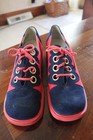 Vtg 60 s 70 s Orange   Navy Canvas   Swede Lace Up Connie Shoes Sz 7 Aa Aaaa