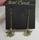 Vintage Long Dangle Laurel Burch Pelican Bird Earrings Antiqued Brass Finish