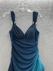 Vtg Y2k Betsy Adam Dress 10 Blue Ombre Glitter V Neck Ruched Gown Formal Prom