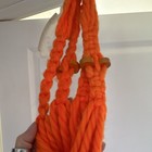 Orange Macrame Cord Plant Hanger  Chunky Yarn With Wooden Beads 28 Inches 