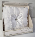 White Satin Ring Bearer Pillow 8  Square Genevieve Wedding Rhinestones