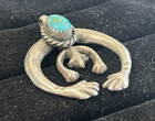 Vtg Navajo Sandcast Sterling Silver Turquoise Naja Squash Blossom Pendant 19 8g