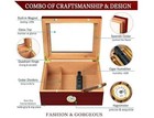 Cigar Humidor Large Cedar Wood Desktop Humidifier Glasstop Storage Box 50 Cigars