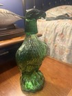 Vintage Green Glass American Eagle Figural Decanter W  Shot Glass Head 11   