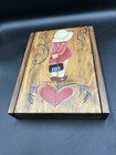 Vintage Folk Art Keepsake Wood Box Hand Painted Girl Book Bag Abc Artist Signed