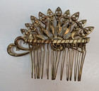 Vintage Formal Bridal Austrian Crystal Glass Stones Large Hair Comb Gold Tone