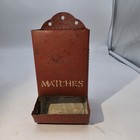 Vintage Antique 1900s Tin Wall Mounted Match Holder Safe Primitive Orange 