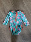 Girls Long Sleeve One-piece Rash Guard Swimsuit Sea Life Back Zip Snap Pool
