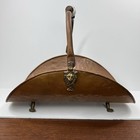 Vintage Copper Brass Lion Fireplace Log Fire Wood Kindling Holder Footed