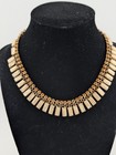 Vtg Gold Tone Milk Glass Topaz Rhinestone Necklace Bracelet Earring Set Parure