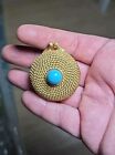 Vintage Estee Lauder Solid Perfume Compact 1968 Golden Robe Design Turquoise