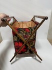 Vintage Sewing Basket Folding Wood Crochet Knitting Craft Caddy Floral