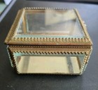 Vtg French Antique Brass beveled Glass Trinket jewelry Box 4 x4 x4 -ornate Read