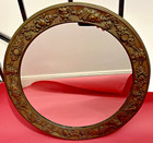 Antique 19thc French Frame Neoclassical Bronze Mirror Round Masks Garlands 18  D