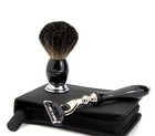 Luxury Travel Shaving Set Badger Hair Brush With Razor Free Leather Case 