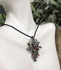 Medieval Gothic Dragon Serpent Excalibur Cross Pewter Pendant Necklace Jewelry