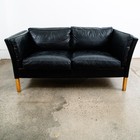 Mid Century Danish Modern Sofa Couch 2 Seat Borge Mogensen Leather Black Settee