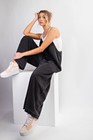 Easel Womens Mineral Washed Cotton Wide Leg Jumpsuit Jumper Romper Overall Black