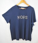 Michael Kors Women s Blouse 1x Summer Navy Blue Mk Logo Crew Neck Shirt Top Nwt