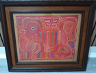 Vintage Framed Mola Textile Art Kuna Panama Guna Yala san Blas - 26 x22 