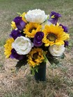 Cemetery Vase Memorial Silk Flower Arrangement Sunflower  Purple  Off White